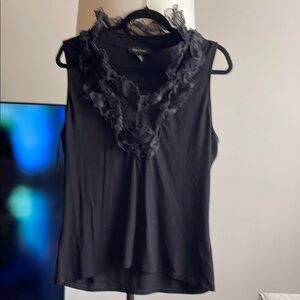 White House Black Market Black Ruffled Sleeveless Blouse